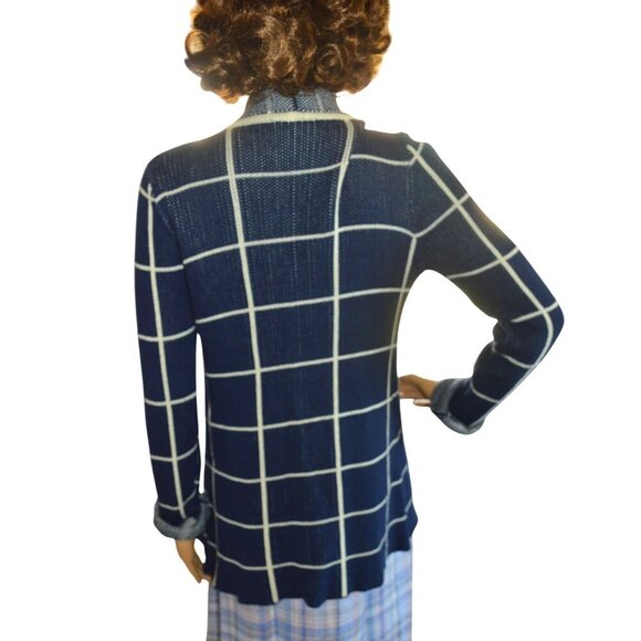 ModCloth Simply Snuggly Plaid Grid Cardigan Navy White Women Size Small Cozy - Picture 4 of 7